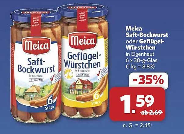 Meica Saft-Bockwurst oder Geflügel-Würstchen in Eigenhaut