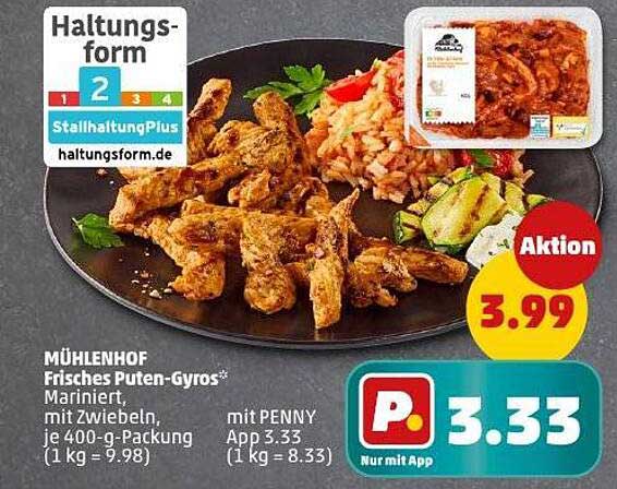 MÜHLENHOF Frisches Puten-Gyros, mariniert, mit Zwiebeln, 400-g-Packung