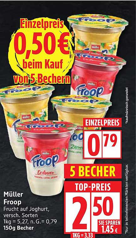 Müller Froop – Frucht auf Joghurt, verschiedene Sorten