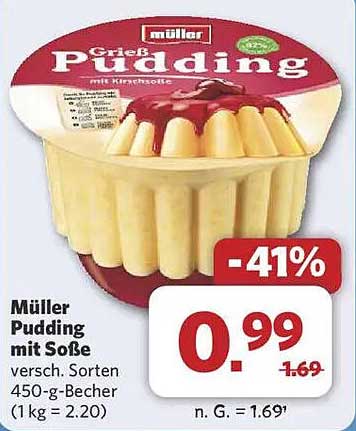 Müller Pudding mit Soße - Grieß Pudding mit Kirschsoße