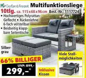 Multifunktionsliege 10-tlg. - Silber-grau