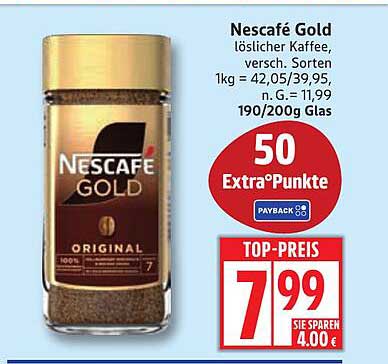 Nescafé Gold löslicher Kaffee, 190/200g Glas