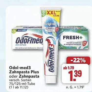 Odol-med3 Zahncreme XXL - 125 ml Original oder Fresh+
