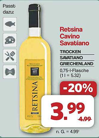Retsina Cavino Savatiano - Trockener Weißwein aus Griechenland