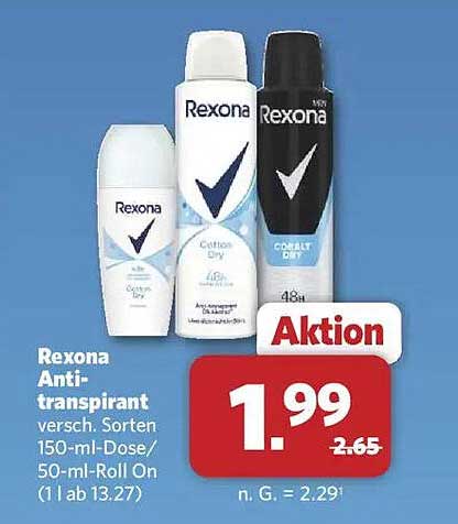 Rexona Antitranspirant - verschiedene Sorten 150-ml-Dose/50-ml-Roll-On