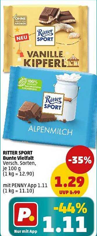 RITTER SPORT Bunte Vielfalt – Alpenmilch und Vanille Kipferl