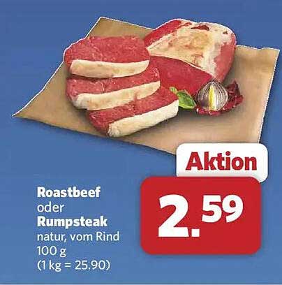 Roastbeef oder Rumpsteak natur, vom Rind 100 g