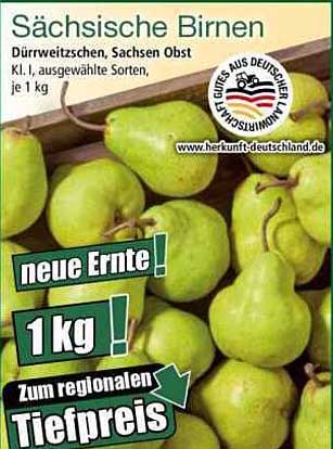 Sächsische Birnen - neue Ernte, 1 kg zum regionalen Tiefpreis