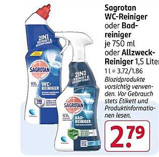 Sagrotan WC-Reiniger oder Badreiniger je 750 ml oder Allzweckreiniger 1,5 Liter