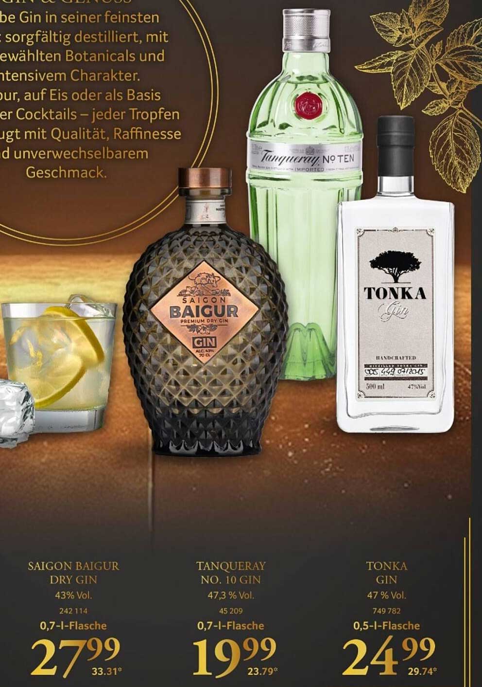 Saigon Baigur Dry Gin, Tanqueray No. 10 Gin, Tonka Gin - Exquisite Auswahl für anspruchsvolle Genießer