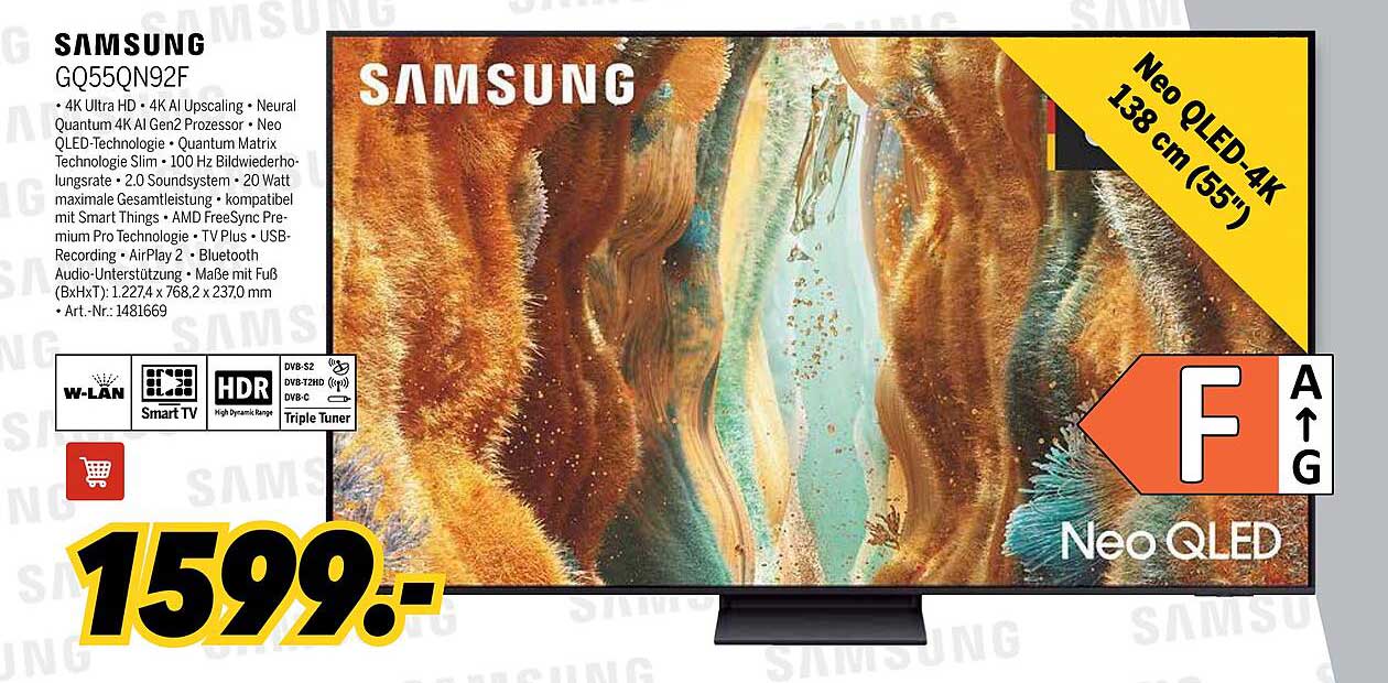 Samsung GQ55QN92F Neo QLED 4K Fernseher (138 cm / 55 Zoll)