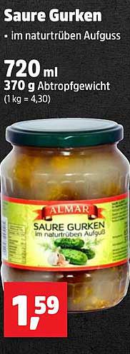 Saure Gurken im naturtrüben Aufguss 720 ml
