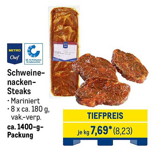 Schweinenacken-Steaks, mariniert, 8 x ca. 180 g, 1400 g Packung