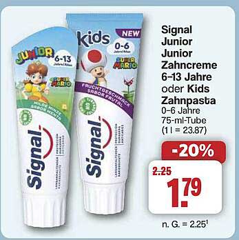 Signal Junior Zahnpasta 6-13 Jahre oder Kids Zahnpasta 0-6 Jahre 75-ml-Tube