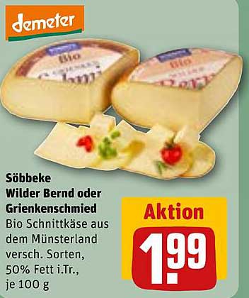 Söbbeke Wilder Bernd oder Grienkensmied Bio Schnittkäse 50% Fett i.Tr.
