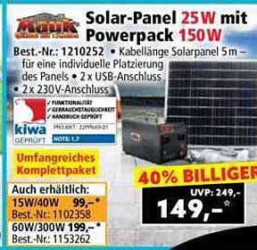 Solar-Panel 25 W mit Powerpack 150 W