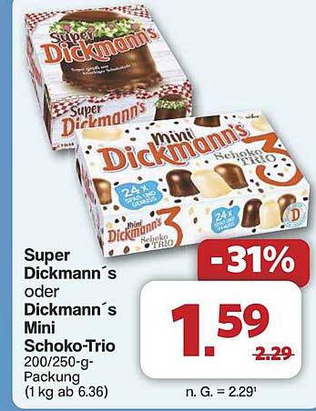 Super Dickmann's oder Dickmann's Mini Schoko-Trio 200/250-g-Packung