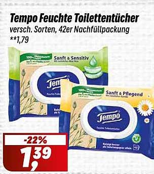 Tempo Feuchte Toilettentücher, 42er Nachfüllpackung