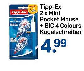 Tipp-Ex 2 x Mini Pocket Mouse + BIC 4 Colours Kugelschreiber