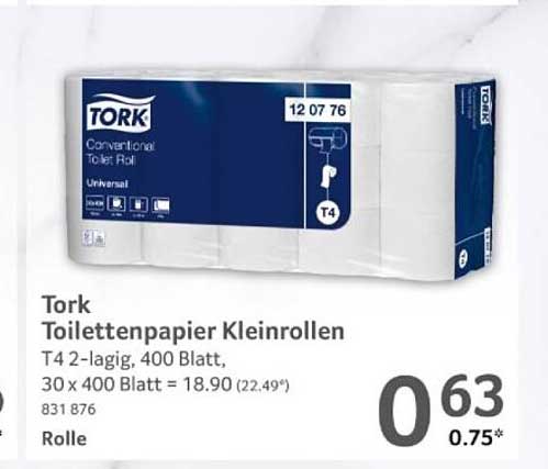 Tork Toilettenpapier Kleinrollen T4 - 2-lagig, 400 Blatt