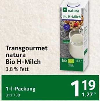 Transgourmet natura Bio H-Milch 1l - 3,8 % Fett