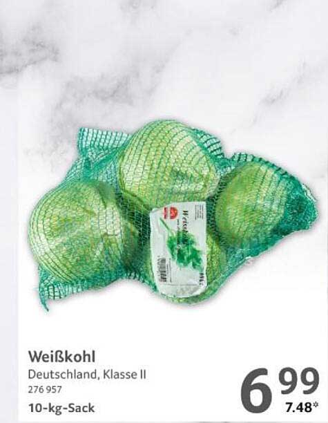 Weißkohl, Deutschland, Klasse II, 10-kg-Sack
