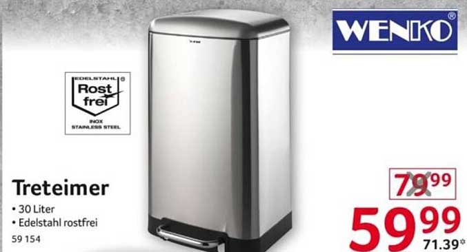 WENKO Treteimer 30 Liter aus Edelstahl, rostfrei