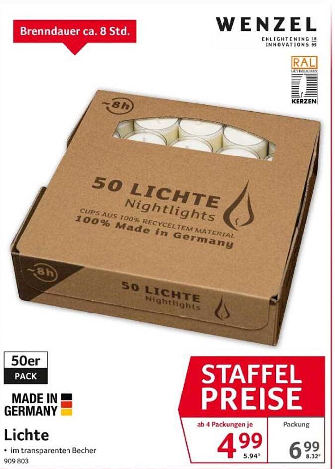 Wenzel 50 Lichte Nightlights im transparenten Becher