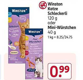 Winston Katze Schleckerli 120 g oder Mini-Würstchen 40 g