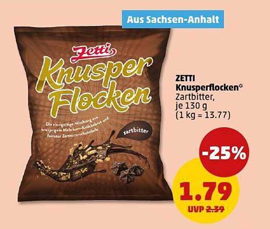 ZETTI Knusperflocken Zartbitter, je 130 g