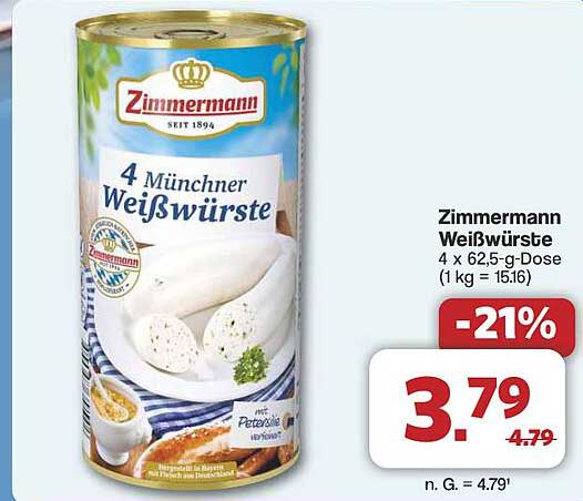 Zimmermann Weißwürste 4 Münchner Weißwürste