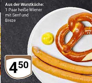 1 Paar heiße Wiener mit Senf und Breze