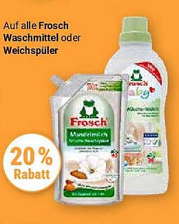20% Rabatt auf alle Frosch Waschmittel oder Weichspüler