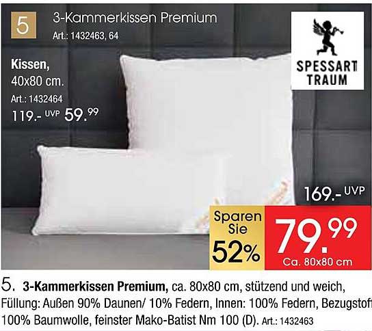 3-Kammerkissen Premium, 80x80 cm