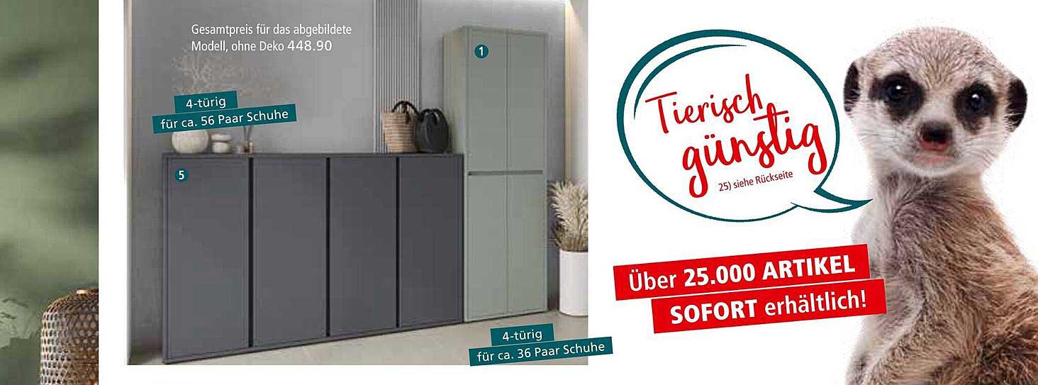4-türiger Schuhschrank für ca. 56 Paar Schuhe