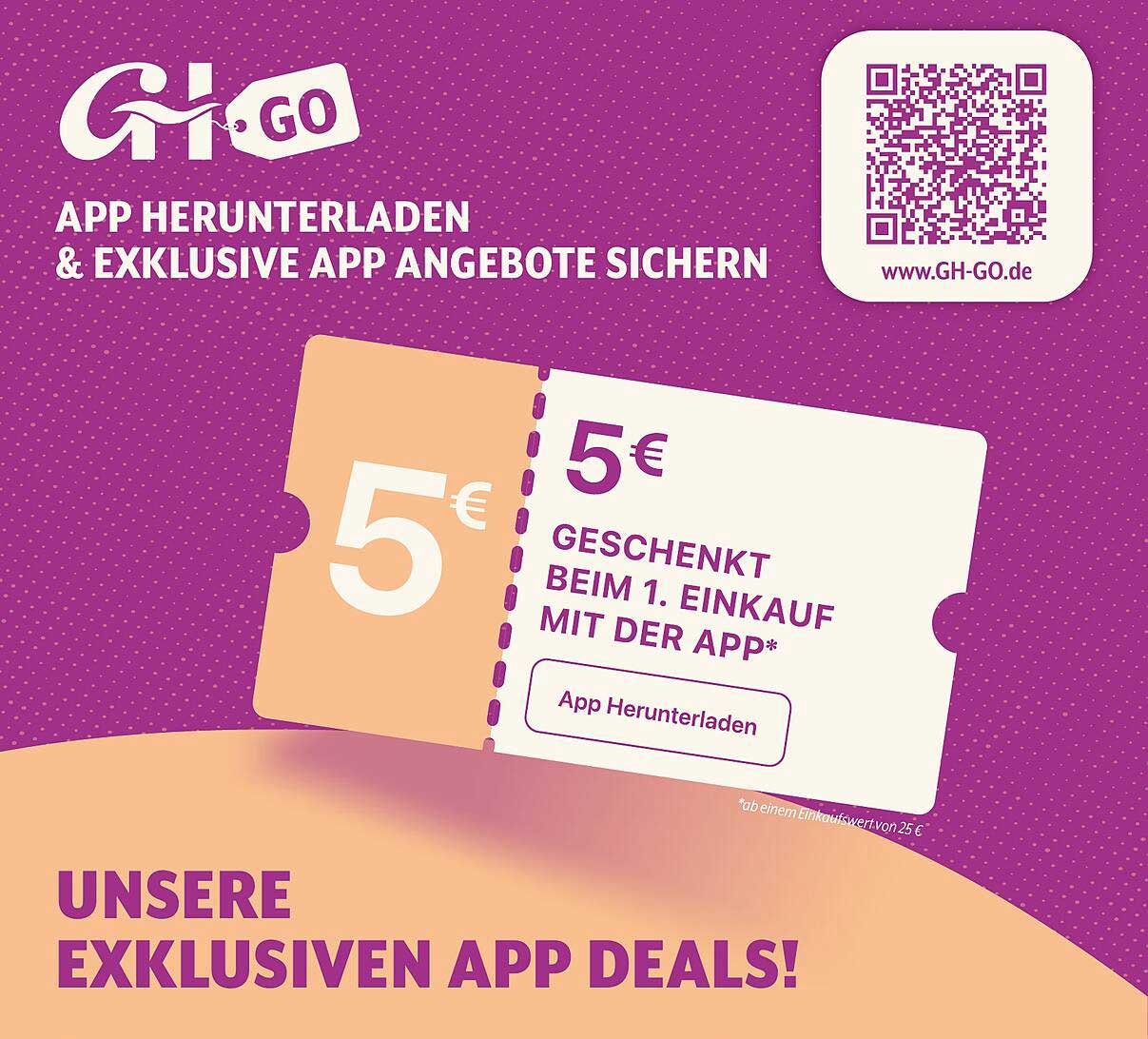 5 € Rabatt bei Ihrem ersten Einkauf mit der App!
