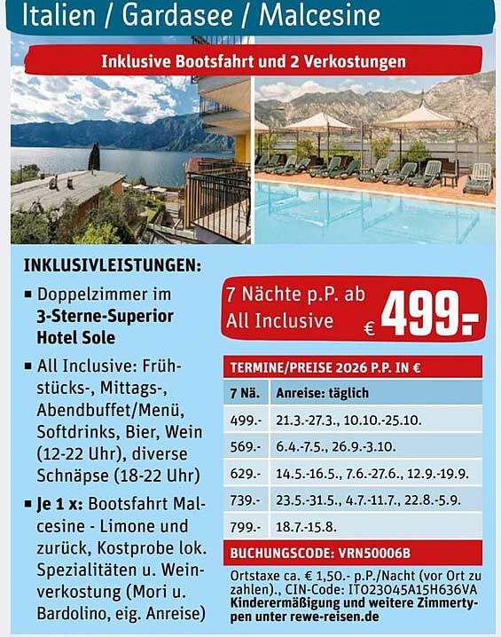 7 Nächte im 3-Sterne-Superior Hotel Sole ab 499 € p.P. All Inclusive