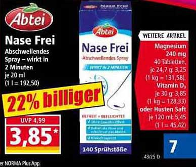 Abtei Nase Frei Abschwellendes Spray 20ml - 22% billiger!