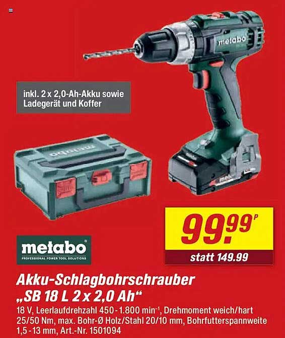 Akku-Schlagbohrschrauber „SB 18 L 2 x 2,0 Ah“