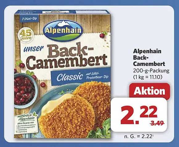 Alpenhain Back-Camembert 200-g-Packung mit Preisbeeren-Dip