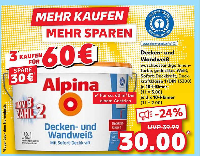 Alpina Decken- und Wandweiß - 3 kaufen für 60€