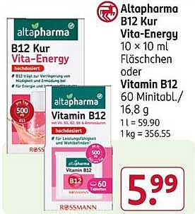 Altapharma B12 Kur Vita-Energy 10 x 10 ml Fläschchen oder Vitamin B12 60 Minitabl./16,8 g