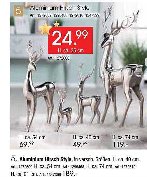 Aluminium Hirsch Style, H. ca. 25 cm