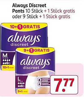 Always Discreet Pants 10 Stück + 1 Stück gratis oder 9 Stück + 1 Stück gratis