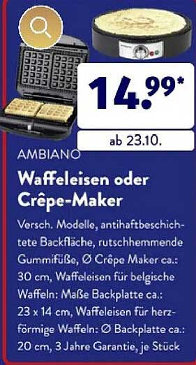 AMBIANO Waffeleisen oder Crêpe-Maker