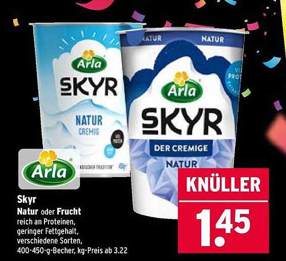 Arla Skyr Natur oder Frucht, 400-450 g Becher, für nur 1,45 €