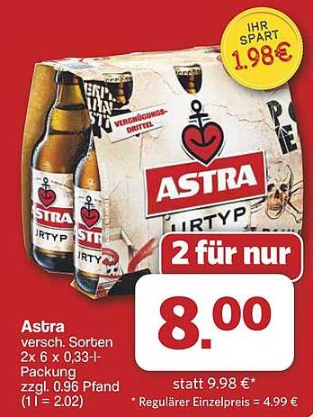 Astra Bier 2 für nur 8,00 € - Ein leckeres Angebot für Bierliebhaber!