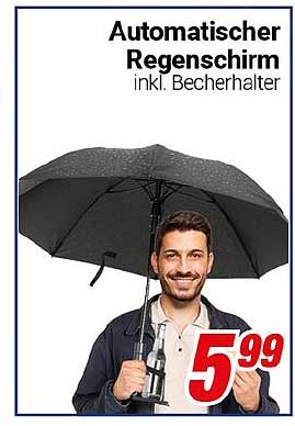 Automatischer Regenschirm inkl. Becherhalter