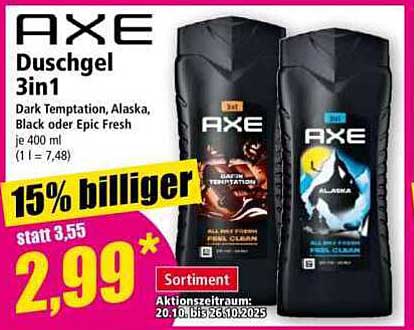 AXE Duschgel 3in1 - Dark Temptation, Alaska, Black oder Epic Fresh je 400 ml