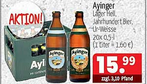 Ayinger Lager Hell, Jahrhundert Bier, Ur-Weisse 20 x 0,5 l